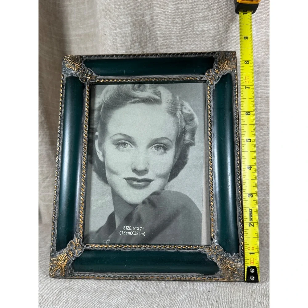 Picture Frame Set Good Vintage Forest Green Gold Ornate Shell 5x7 Tabletop